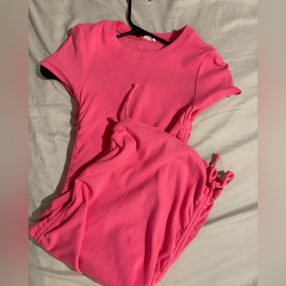 Garage Hot Pink Ribbed Short Sleeve Crop Top